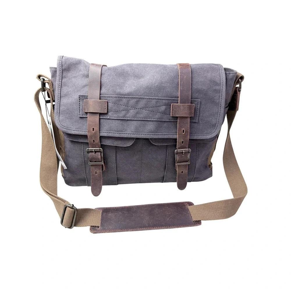 SOAEON Canvas Leather Messenger Bag Satchel Crossbody‎ Dark Gray 3k